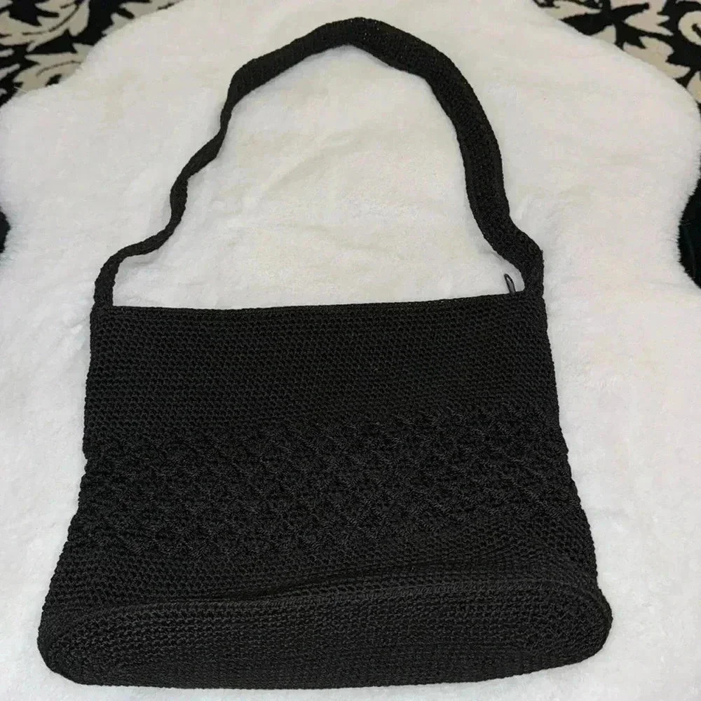 Worthington 90’s Black Crochet Boho Purse Shoulder Bag Vintage Y2K Bohemian